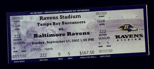 Buccaneers ravens ticket stub - buccaneers,